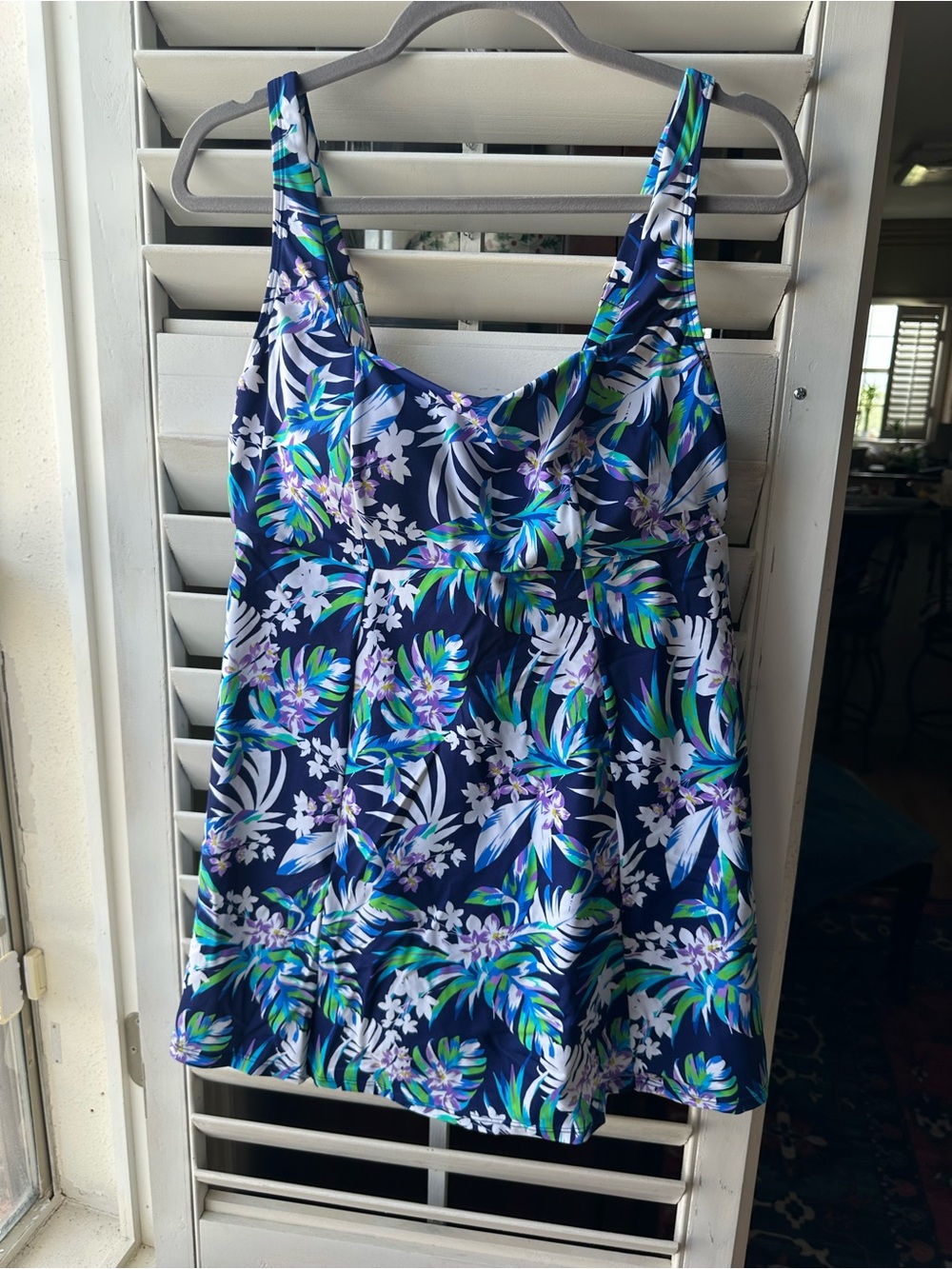 Belle by Kim Gravel Navy Blue Tropical Floral Tankini Swim Top